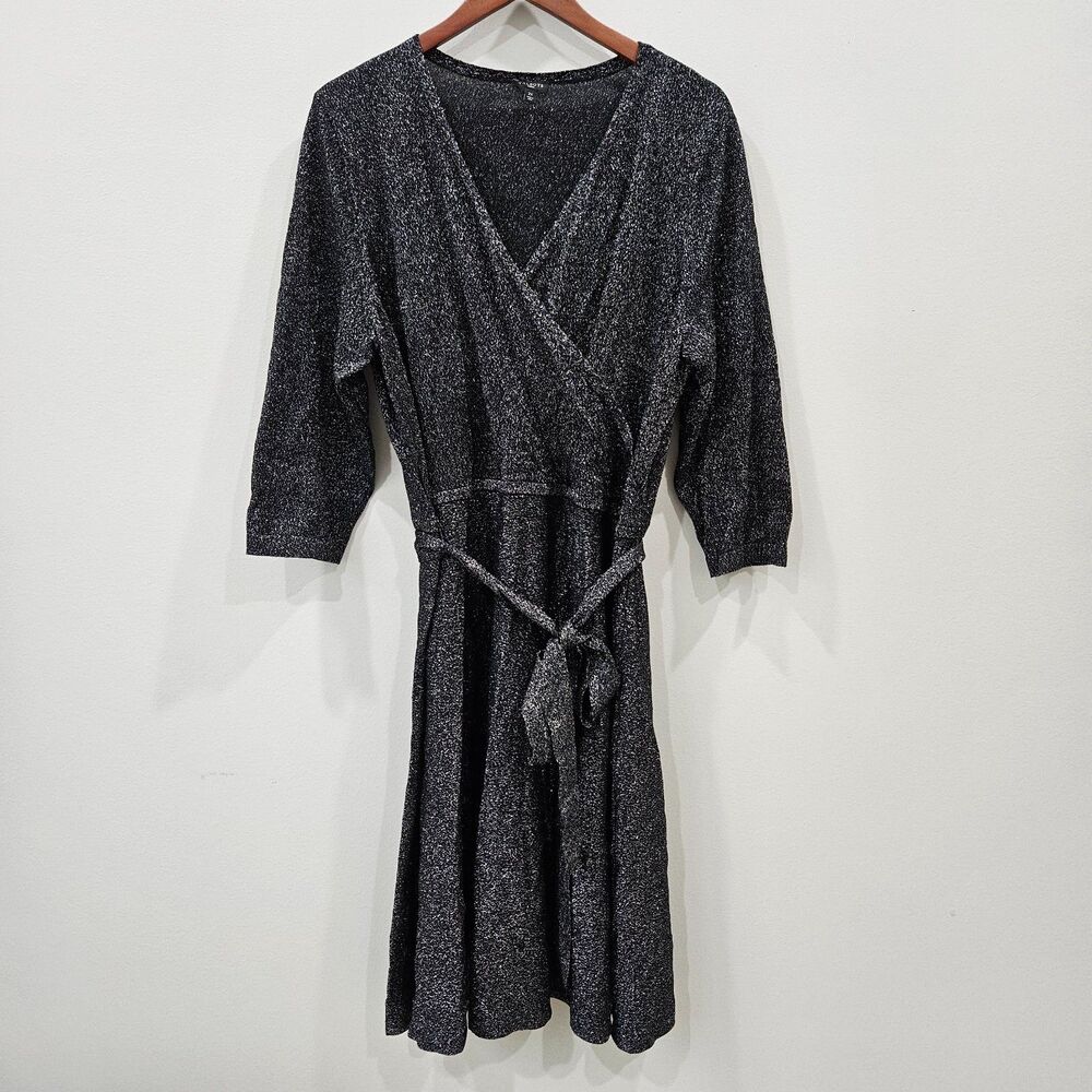 Talbots Womens Sparkle Knit Wrap Dress Plus Size 2X Black Whimsygoth Dark Fairy